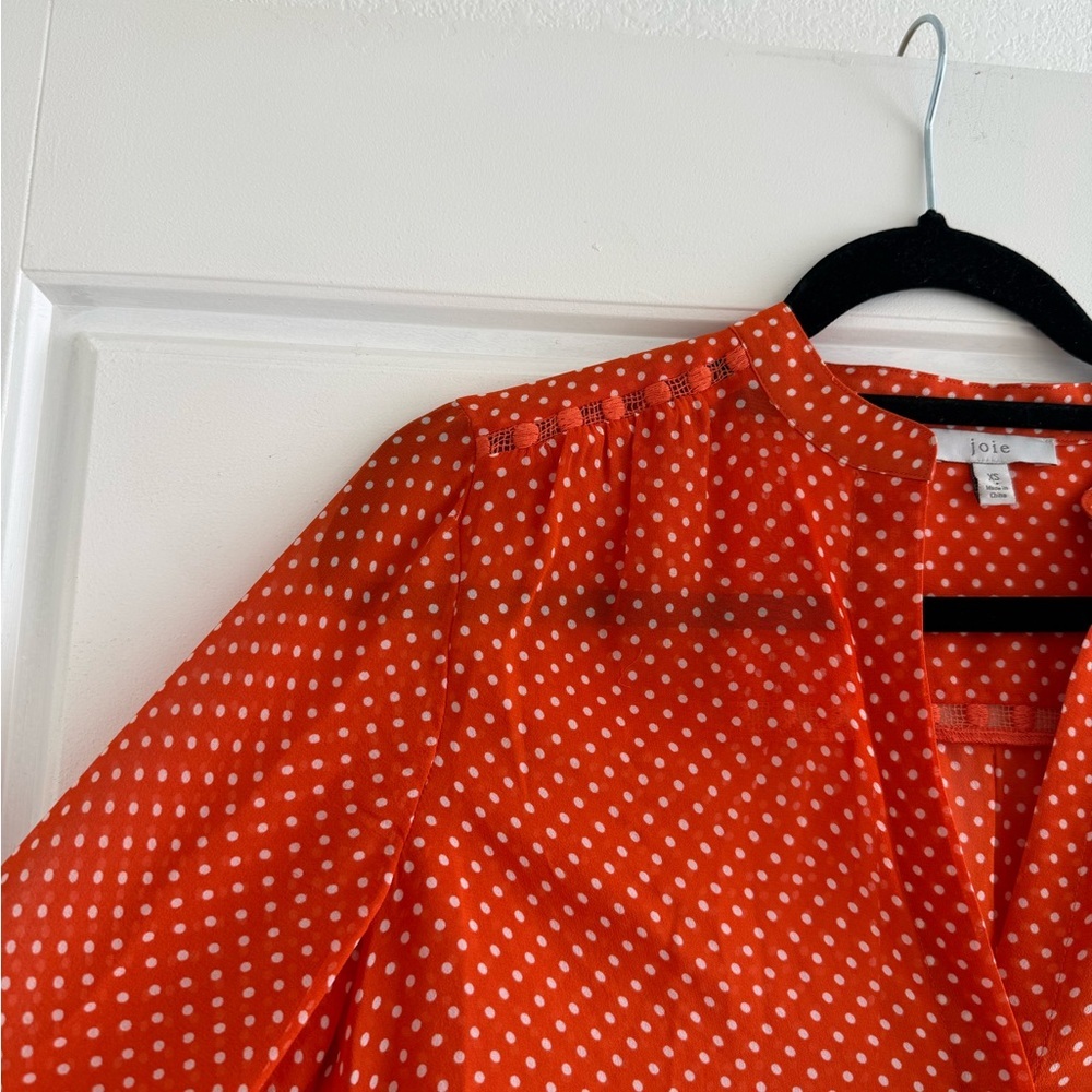 Joie Button Down Blouse Orange and White Polka Dot Size XS - Picture 2 of 4
